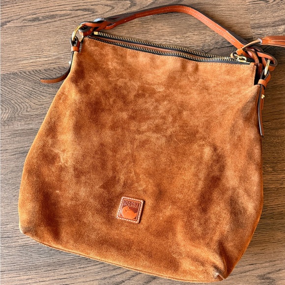 Dooney & Bourke Handbags - Dooney & Bourke Cognac Suede Shoulder Bag with Leather Trim